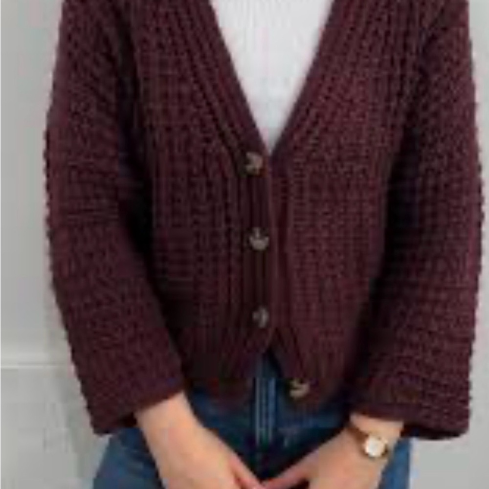 Mango Textured Knit Cardigan - Rich Maroon